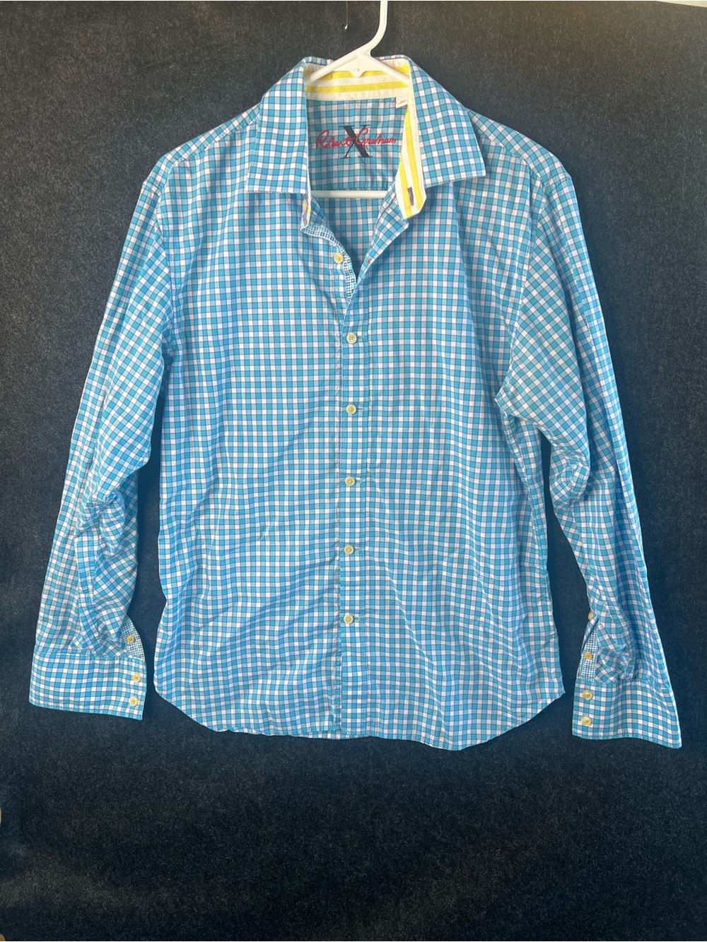 Robert Graham X‎ Blue White Plaid Slim Fit Flip Cuff Button-Shirt Mens Size M